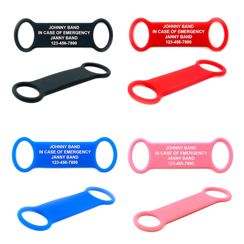 Alert Medical ID Attachment that slides over the watchband. Custom engraved and Silicone color filling that will not chip, fade, or wash away. Designed for Men, Women and Children to wear as a Medical Alert ID, Sport ID, or In case of Emergency ID.
