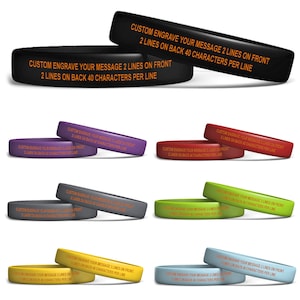 Bandas personalizadas - Pulseras de identificación de silicona - Pulseras de identificación personalizadas - Grabadas - Pulseras de identificación de alerta - Identificación de alerta médica - ¡Elija su color!