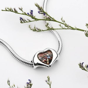 Pandora Picture Charm - Photo Charms - Personalized Pandora Charms - Customized Bracelet Charms - Silver Charm -  Heart Photo Charm