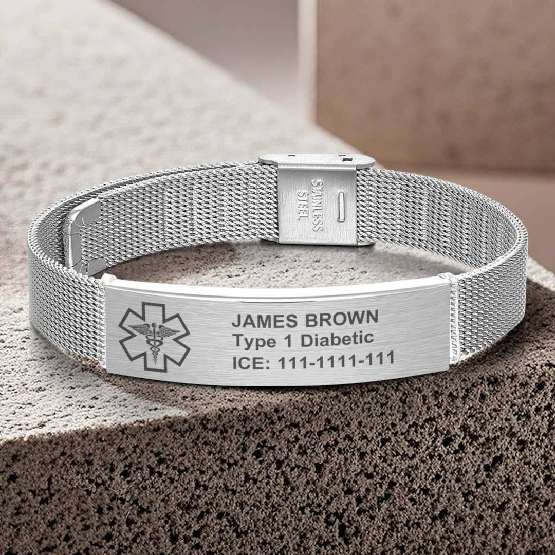 Custom Engraved Medical Alert Bracelet: Stainless Steel Emergency ID ...