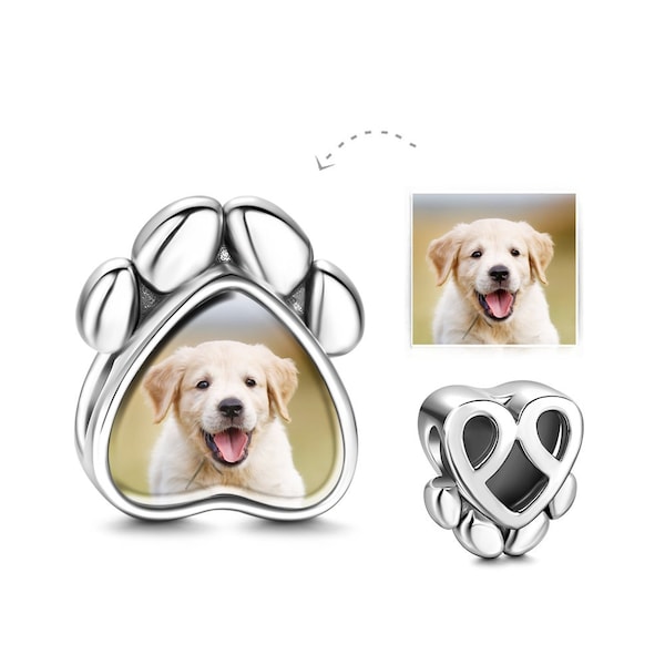 Pandora Charms - Custom Pandora Charm - Pandora Photo Charm - Pet Memorial Jewelry - Custom Pet Jewelry - Dog Paw Pendant
