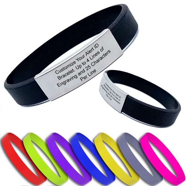 Silicone Alert ID Bracelet - Emergency Contact Info with Personalized Engraving - Stylish Look, Waterproof Design and Durable Material