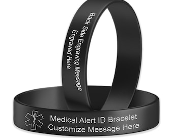 Custom Engraved Silicone Medical Alert Bracelet - Waterproof ID Bracelet