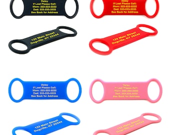 Etiqueta de identificación de silicona deslizante para mascotas: silenciosa, impermeable y personalizable.