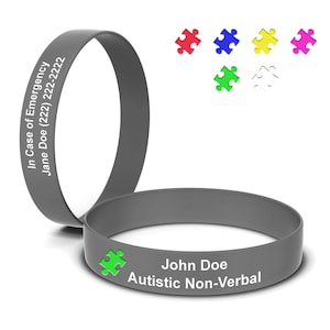 Handcrafted Autism Medical Bracelet with Puzzle Piece - Unique Jewelry for Awareness and Support - Custom Engraved and Silicone Color Filled