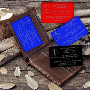 Tarjeta de billetera médica de aluminio anodizado - Tarjeta de billetera de identificación médica - Tarjeta de billetera personalizada - Tarjeta de alerta médica personalizada - Alerta médica