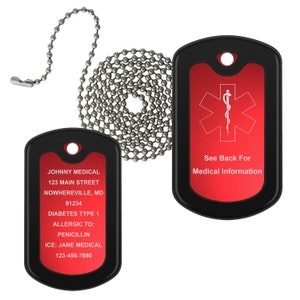 Medical Alert Necklace - Medical Alert Necklace Men - Medical Alert Necklace Women - Personalized Medical ID Necklace 50mm x 28mm