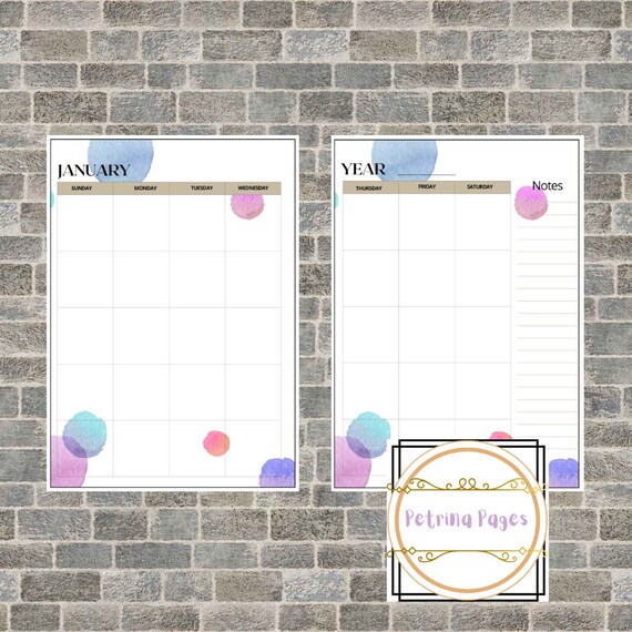 Printable A4 Pdfs Large Monthly Planner 2 Pages per Month - Etsy