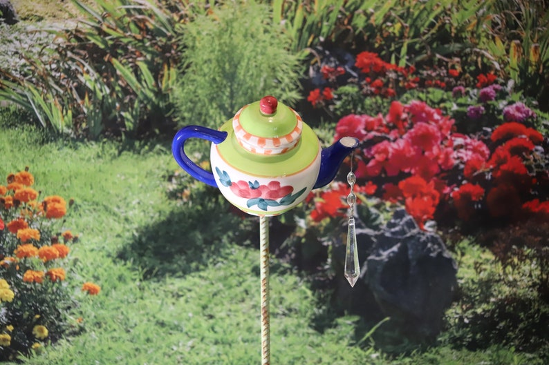 Vintage Tea Pot Glass Garden Art, Garden Decor, Upcycled/vintage yard