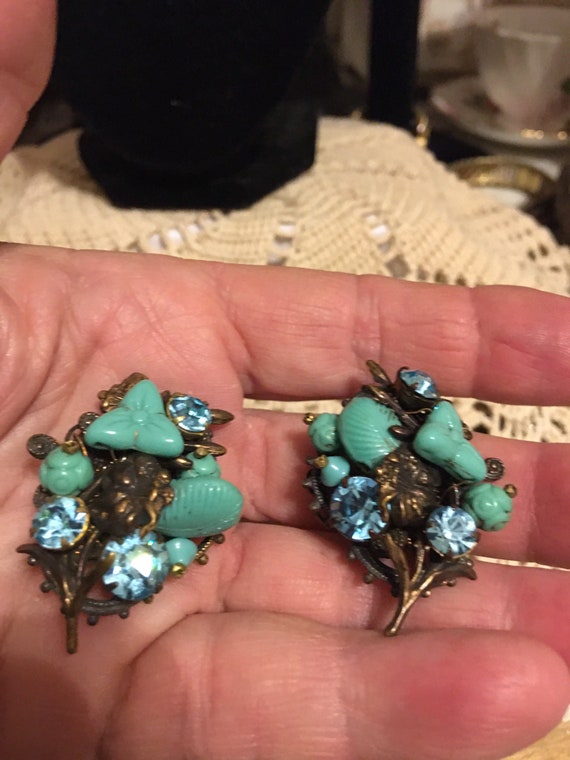 Vintage Mariam Haskell Faux Turquoise and Rhinesto