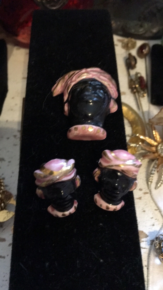 Antique Blackamoor Brooch Earrings - image 1