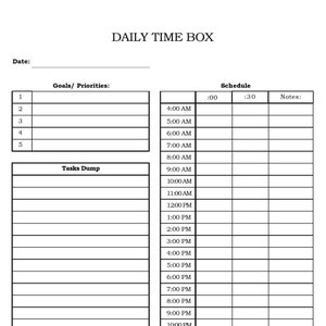 Daily Time Box Template Etsy Canada
