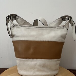 Coach Rugby Duffle Leather Bag White and Tan Stripes - Etsy 