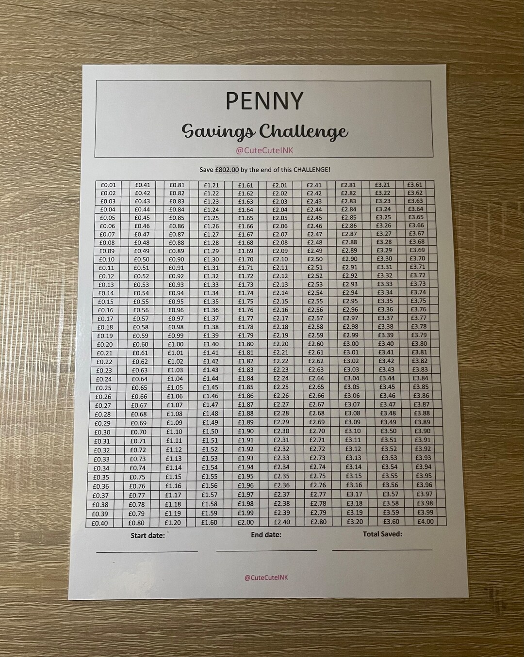 Laminated A4 Penny Savings Challenge Template - Etsy