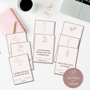 Bearbeitbare Canva Vorlage | Schrift Affirmationskarten | Anpassbare christliche Erklärungen | Bibel-Vers-Karten | Druckbare Glaube Karten