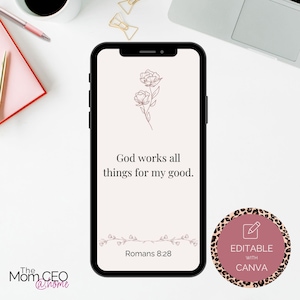 Editable Faith & Trust Phone Wallpaper Template, Christian Lockscreen Canva Template, Scripture Aesthetic, Minimalist Floral Bible Verse Art