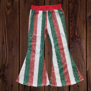 Red, White, & Green Christmas sequin Bell Bottoms- Toddler Flare Pants