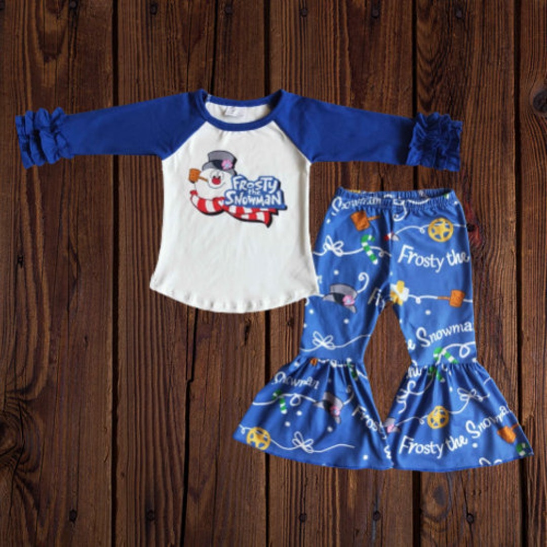 Blue Snowman Christmas Bell Bottoms Girl Boutique Outfit Etsy