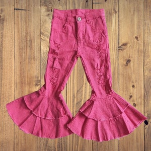 Pink Denim Double Flare Bell Bottoms- Toddler Flare Pants