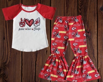Peace Love Chiefs Football Bell Bottoms Set, Toddler and Infant Bell Bottoms