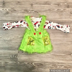 Shaggy Mean One Suspender Skirt Outfit- Toddler Girl Christmas Outfits- Furry Green One Costume