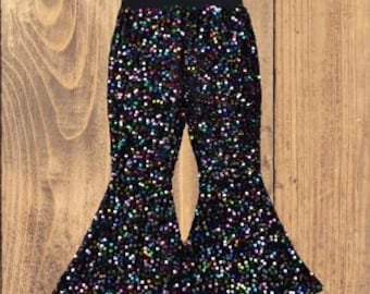 Black Multicolor sequin Bell Bottoms- Toddler Flare Pants