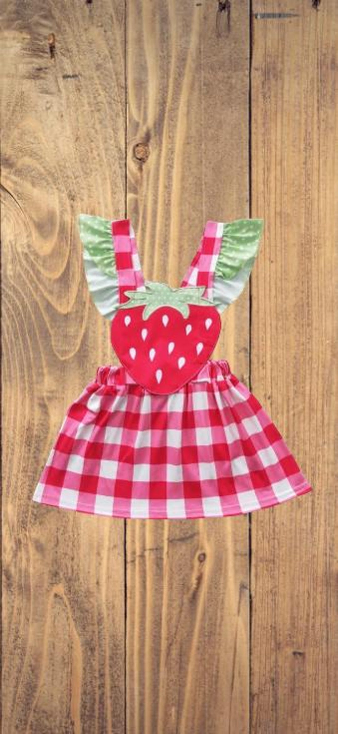 Girls Spring Short-sleeved top + Strawberry Print Overall Dress Set
