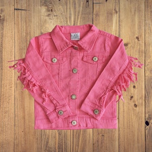 Pink Denim Jacket with Fringe, Girl Boutique Clothing, Western Denim Jacket