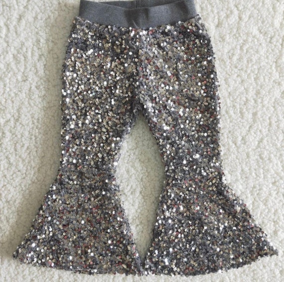 Silver Sequin Bell Bottoms Toddler Flare Pants Etsy