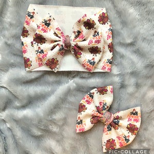 Talk Turkey To Me Baby Headwrap- Thanksgiving Headwrap - Fall Bow