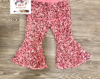RTS Pink sequin Bell Bottoms- Toddler Flare Pants