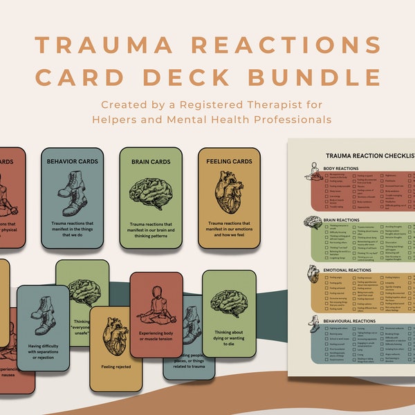Trauma Reactions Cards | Mental Health and Therapy Resource | Trauma Therapy Bundle