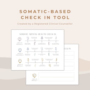 Somatisch gebaseerde check-in tool voor geestelijke gezondheid en genezing | Zelfhulpposter en werkbladen voor fysiek en emotioneel inchecken