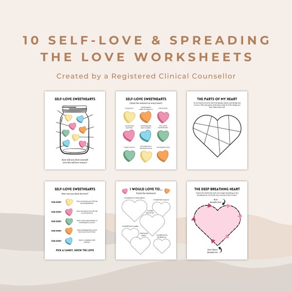 Self Love & Spreading Kindness and Compassion: 10 Worksheets for Kids Self-Esteem and Emotional Intelligence | Valentines Day Teaching Tool