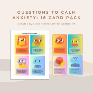 Lot de cartes pour calmer l'anxiété : des questions pour calmer les inquiétudes | Cartes de thérapie pour faire face aux distorsions de pensée inutiles