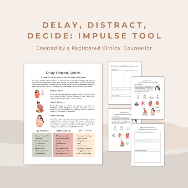 Delay, Distract, Decide Impulse and Craving Control Tool | Substance Use, Nicotine, Alcohol, and DBT Worksheets