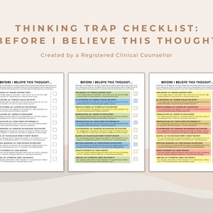 Thinking Trap Checklist: Worksheet for Analyzing Thoughts and Identifying Cognitive Distortions | Cognitive Behavioural Therapy CBT Tool