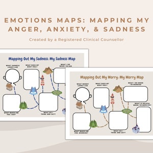 Mappe delle emozioni: mappatura dei nostri sentimenti Strumento per la consulenza sulla salute mentale / Rabbia, ansia, stress e tristezza Intelligenza emotiva per bambini