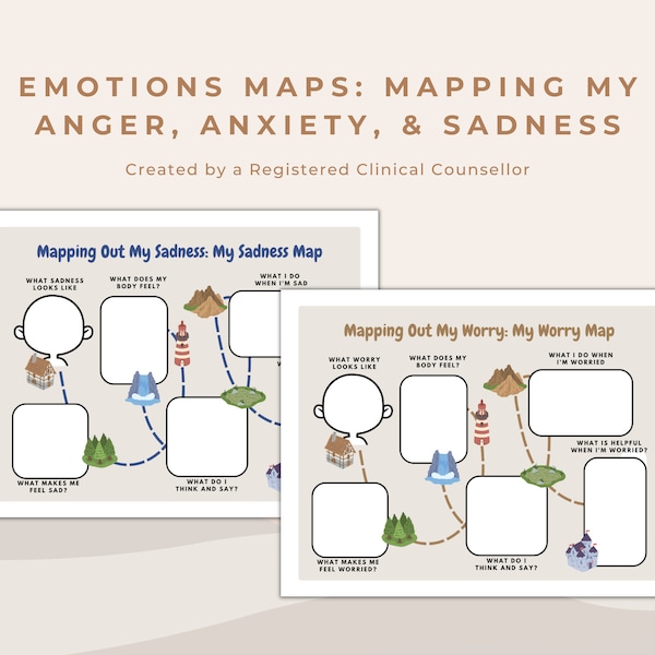 Emotions Maps: Mapping Our Feelings Tool for Mental Health Counseling | Anger, Anxiety, Stress, and Sadness Emotional Intelligence for Kids