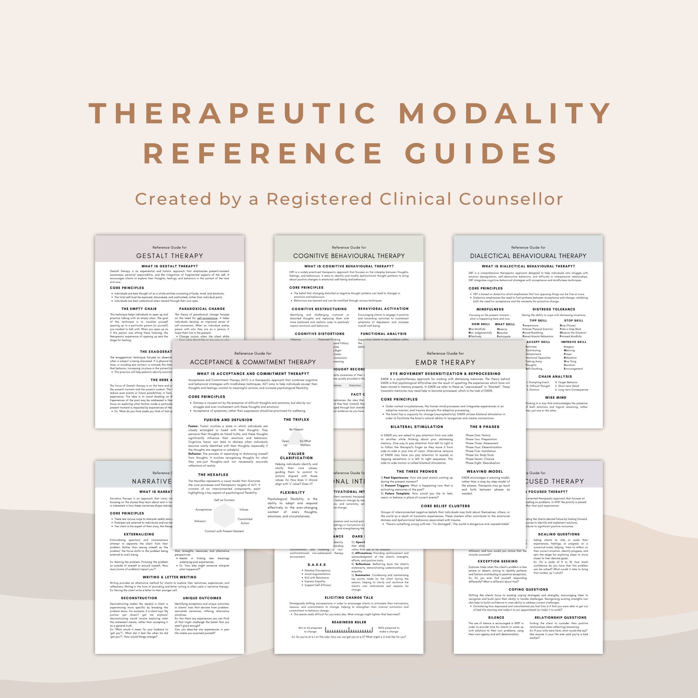 Therapy Cheat Sheets: Modality Reference Guides (PDF Download)