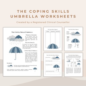 Coping Skills Umbrella Psychology Worksheets and Psychoeducation Prints
