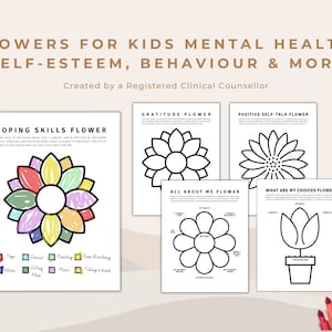 Activités d'art-thérapie et feuilles de travail sur la santé mentale, l'estime de soi et les capacités d'adaptation : des fleurs pour le bien-être mental et l'orientation scolaire