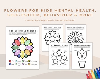 Mental Health Flower Coloring Pages: Coping Skills Art Therapy (PDF Pattern)