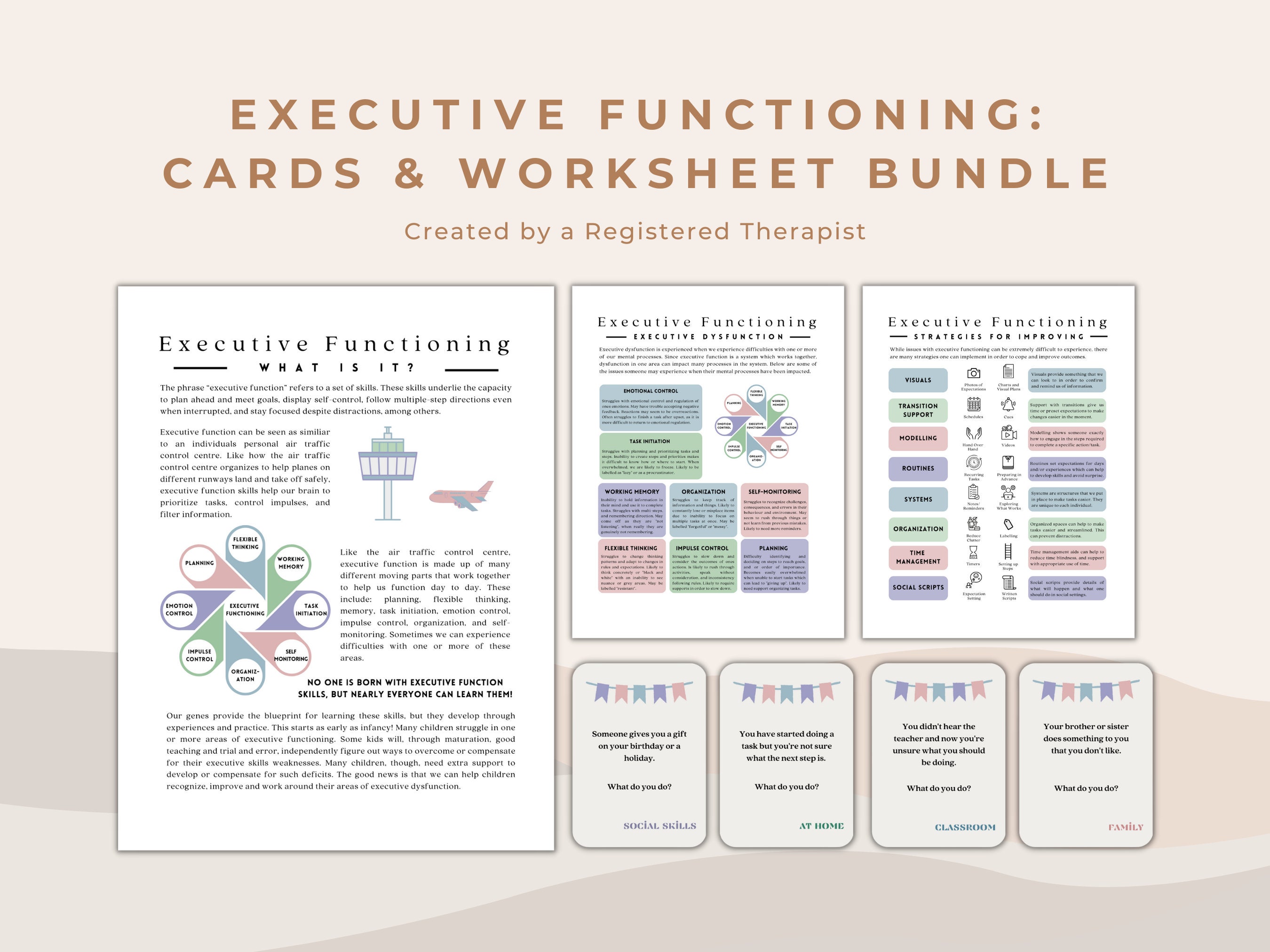 Executive Function ADHD Worksheets & Task Cards for Mental Health Professionals, Parents, and Teachers | Executive Functioning Therapy Tool