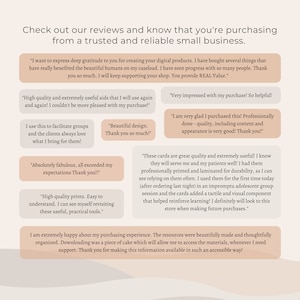 Puede incluir: Un collage de rese&ntilde;as de clientes que destacan las experiencias positivas con productos digitales, incluyendo recursos imprimibles, plantillas de dise&ntilde;o y materiales educativos. Las rese&ntilde;as enfatizan la alta calidad, la utilidad y el valor de los productos.