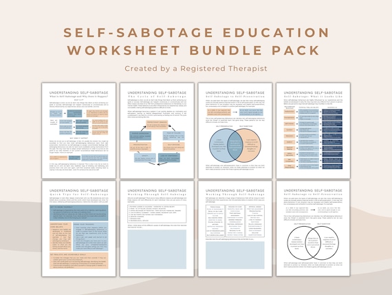 Self Sabotage Workbook: Psychoeducation Tools & Worksheets (Digital Therapy Print)
