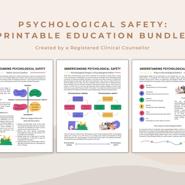 Psychological Safety Information Bundle | Printable Psychoeducation Tools for Mental Health Professionals