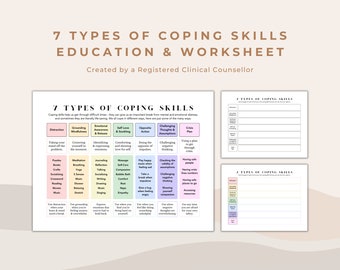 7 Types of Coping Skills Education Handout and Worksheet for Identifying and Using Coping Skills for Emotional Regulation