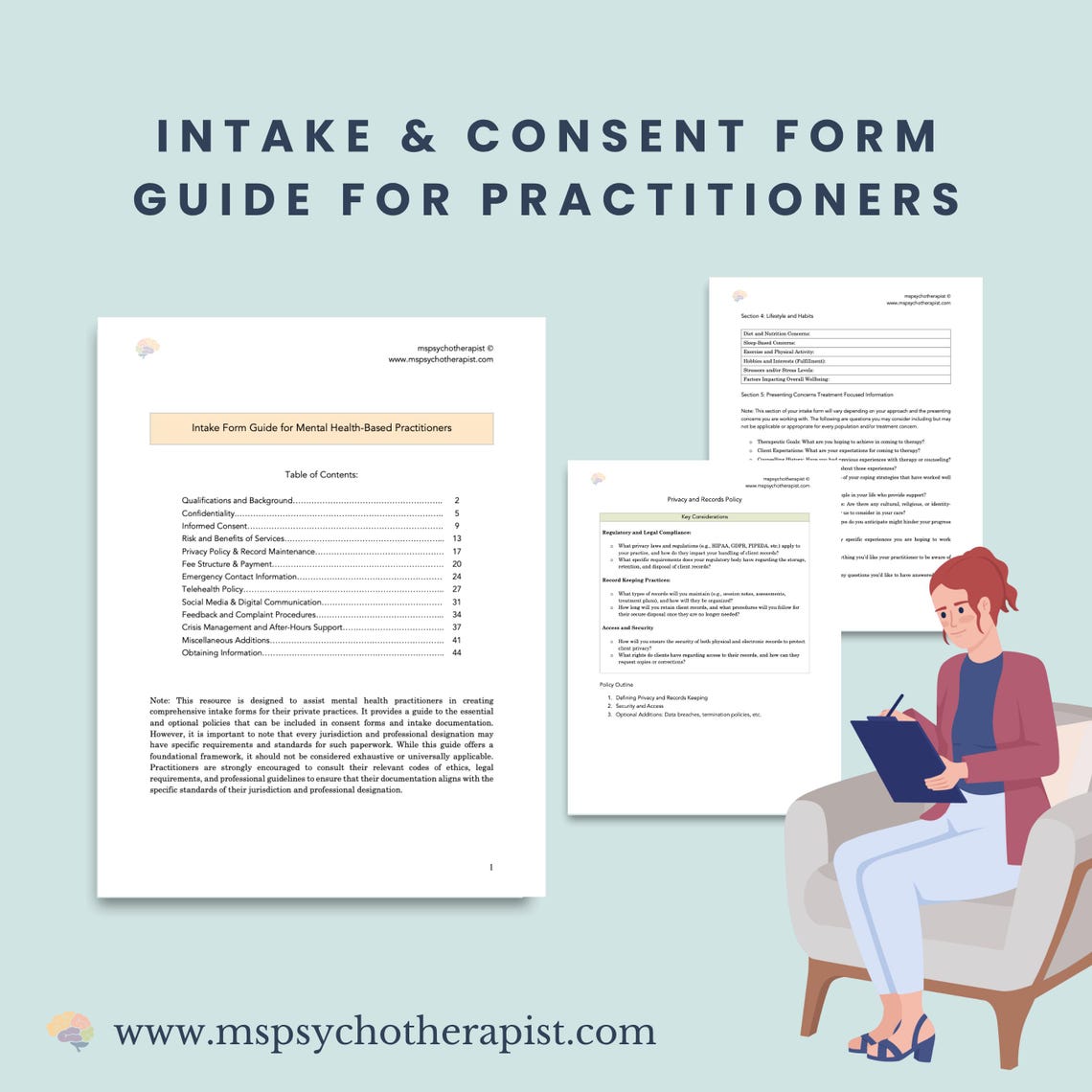 Therapist Consent Form & Intake Guide: Policy Writing Template (PDF ...