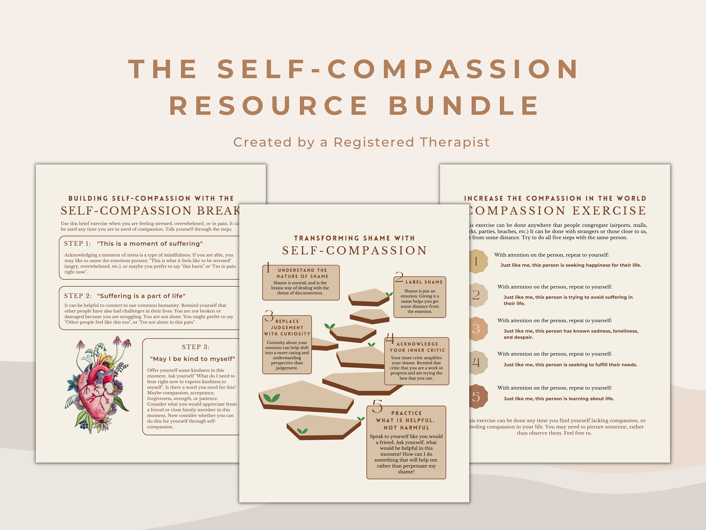 Self-Compassion Resource Bundle: Mental Health Worksheets (PDF)
